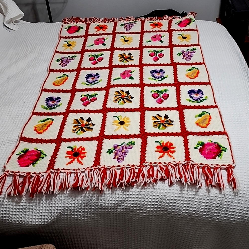 Vintage Granny Square Crotchet Lap Blanket Handmade
